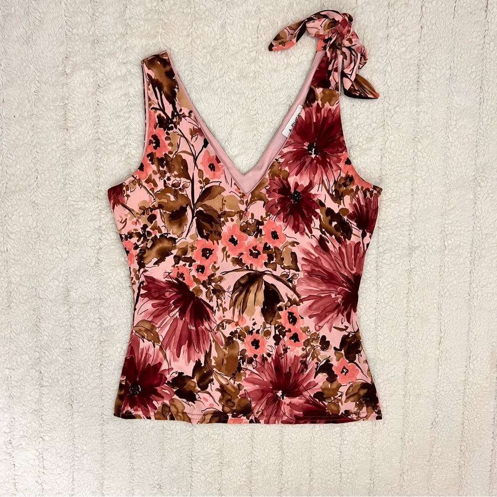 Vintage 90s-y2k A.BYER floral tie shoulder top